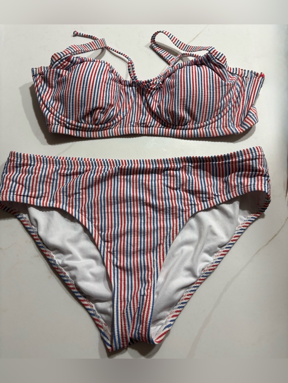 Xhilaration Red, White & Blue Striped Bikini Set